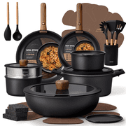 Carote 27-Piece Nonstick Cookware Set, Pots and Pans Set with Detachable Handle, Induction Compatible, Oven & Dishwasher Safe, Black