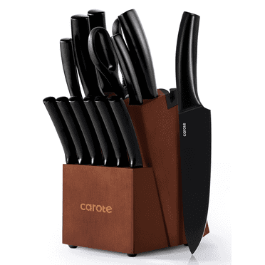 Carote 14 Pieces Knife Set with Wooden Block, Electrophoresis Knives Dishwasher Safe, Black