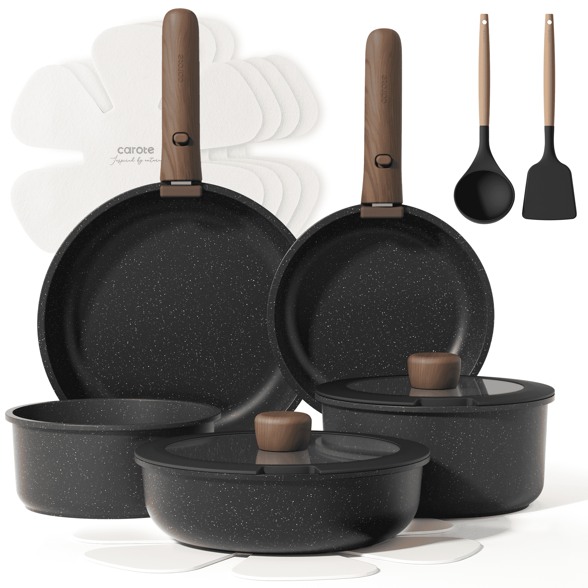 Astercook 20-Pc Ceramic Non-Stick Cookware Set – Detachable Handle, Stackable