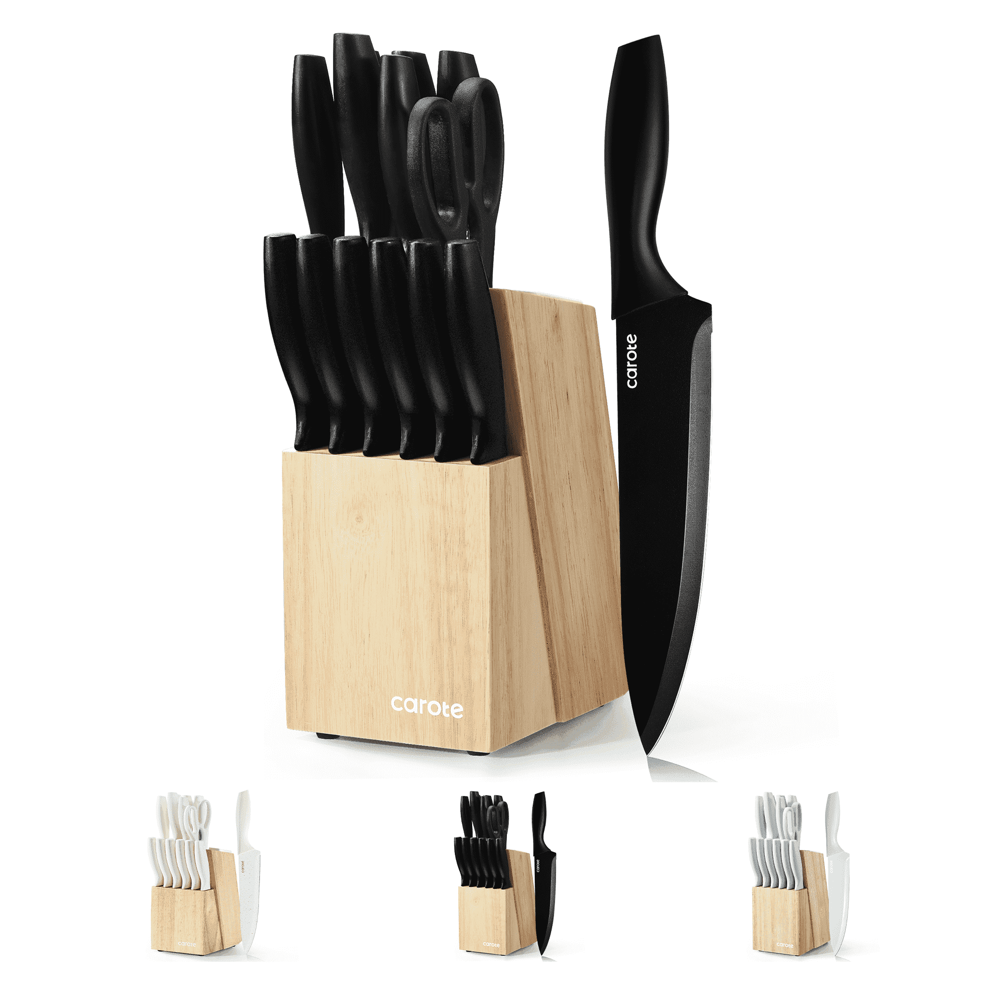 Walmart Black Friday Deals 2025 - Carote 15-Piece Kitchen Knife Set, Black Ceramic-Coated Blades, Wooden Block