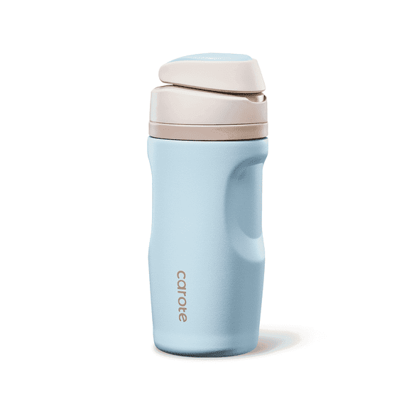Carote Easy Sip Insulated Stainless Steel Water Bottle with Straw, 16 fl oz, Lake Blue