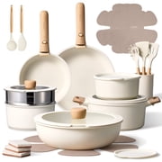 CAROTE 27-Piece Nonstick Cookware Set, Pots and Pans Set with Detachable Handle, Induction Compatible, Oven & Dishwasher Safe, White