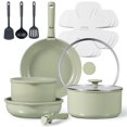 thumbnail image 1 of Carote 16-Piece Ceramic Nonstick Cookware Set, Pots and Pans Set with Detachable Handle, Induction Compatible, Oven & Dishwasher Safe, Sage Green, 1 of 8