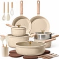 thumbnail image 1 of CAROTE 28-Piece Ceramic Pots and Pans Set, Nonstick Cookware Set with Lids, Induction Compatible, Oatmeal, 1 of 7
