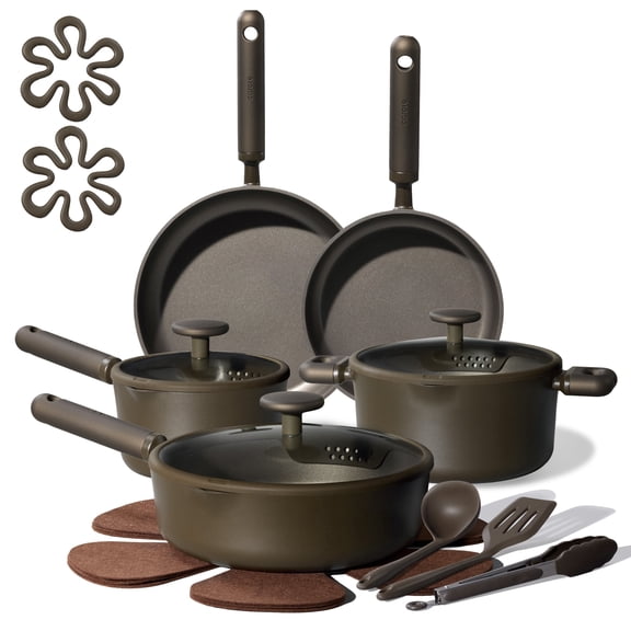 Carote 17-Piece Nonstick Pots and Pans Set, Ceramic Cookware Set, Induction Compatible, Green