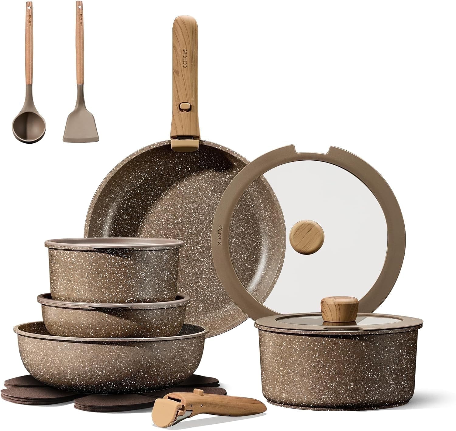 Walmart daily deals:  Walmart Black Friday Deals 2025 - CAROTE 17-Piece Nonstick Cookware Set with Detachable Handle, Induction Compatible, Oven Safe, Brown Pots and Pans for Kitchen & RV