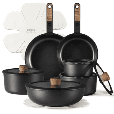 Carote 18 Pcs Nonstick Cookware Sets, Non Stick Pots and Pans with Removable Handle, Black