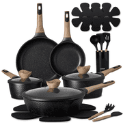 CAROTE 18-Piece Nonstick Pots and Pans, Granite Cookware Set with Kitchen Utensils, Black