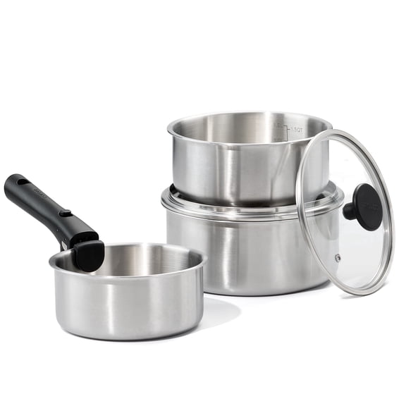 Carote 6 Pcs Stainless Steel Saucepan Set, Saucepans with Detachable Handle, Oven Safe, Induction Ready, Stackable Cookware, Kitchen Cooking Set