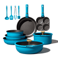 thumbnail image 1 of Carote 21 Pcs Nonstick Cookware Sets, Pots and Pans Set with Detachable Handles, Oven/Dishwasher Safe, Stackable Kitchen Cooking Set, Induction Cookware, Peacock Blue, 1 of 7