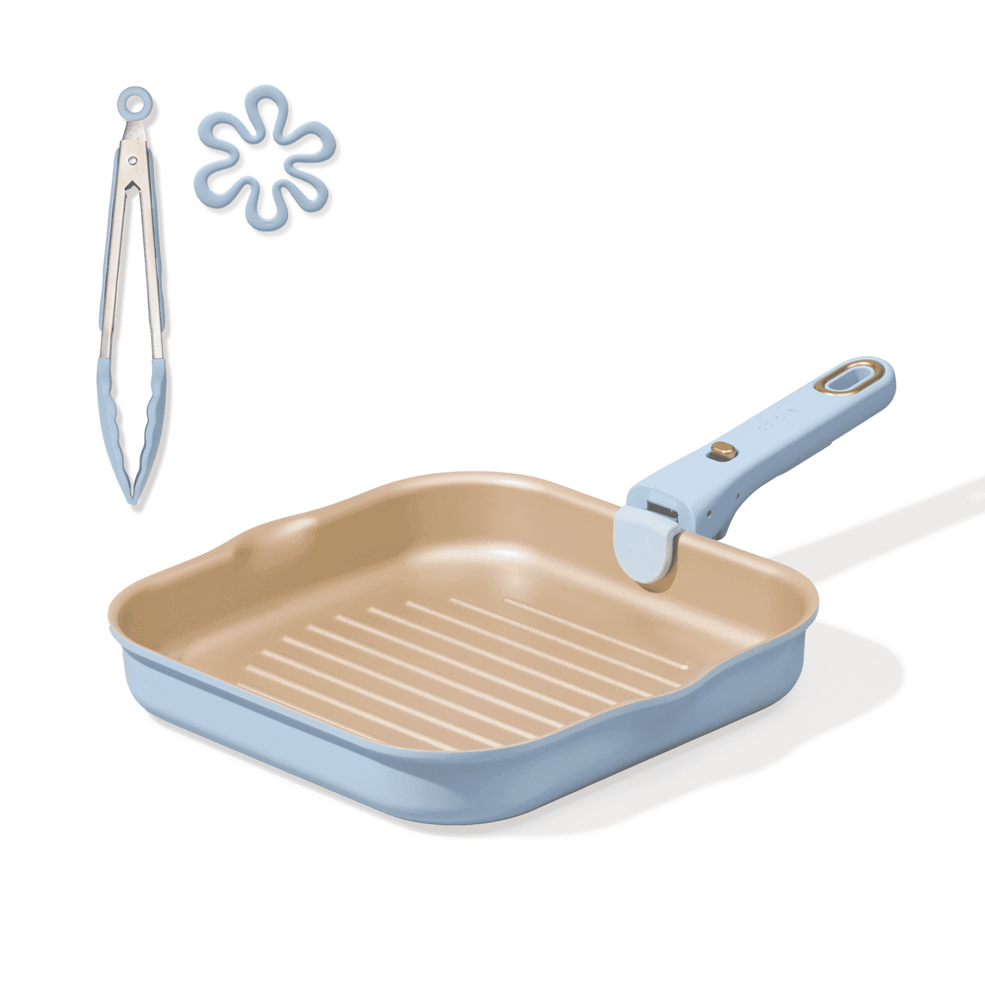 Carote 4 Pcs Nonstick Pan Set, Nonstick Grill Pan for Steak with Detachable Handle, Oven Safe, Induction Cookware, Stackable Kitchen Set, Blue