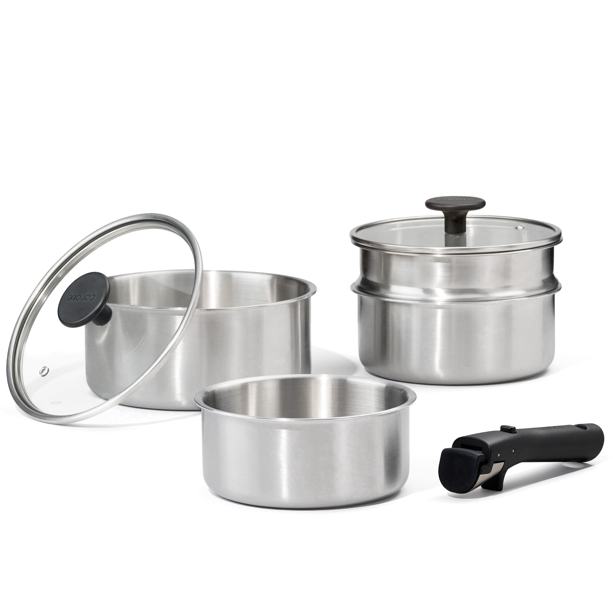 Carote 7 Pcs Stainless Steel Saucepan Set, Saucepans with Detachable Handle