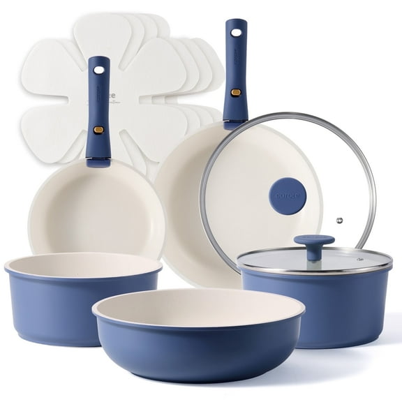 Carote 13 Pcs Nonstick Cookware Sets, Pots and Pans with Detachable Handles, Oven Safe, Stackable Kitchen Cooking Set, Induction Cookware, Navy Blue