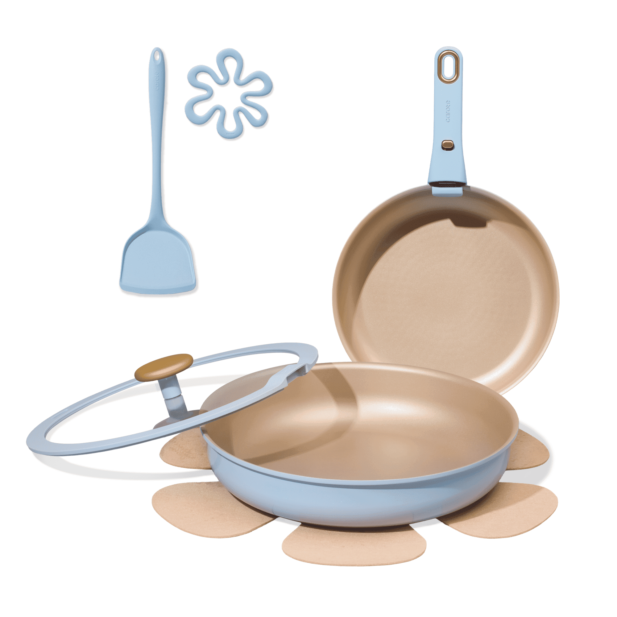 Carote 7 Pcs Nonstick Frying Pans Set with Lid, Skillets with Detachable Handle, Oven Safe, Induction Cookware, Stackable Kitchen Set, Blue