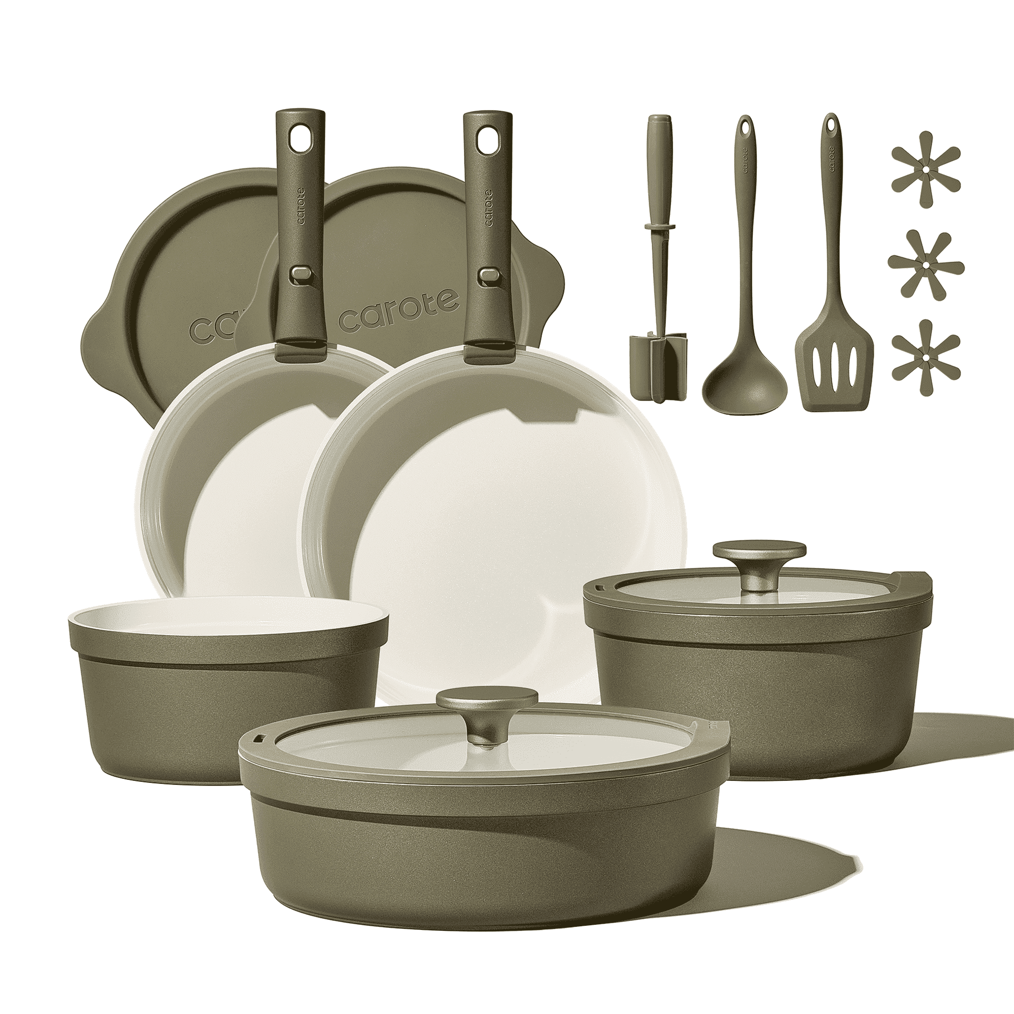 Carote 21 Pcs Ceramic Nonstick Cookware Sets, Pots and Pans with Detachable Handle, Oven Safe, Induction Cookware, Stackable Kitchen Set, Green - Walmart.com