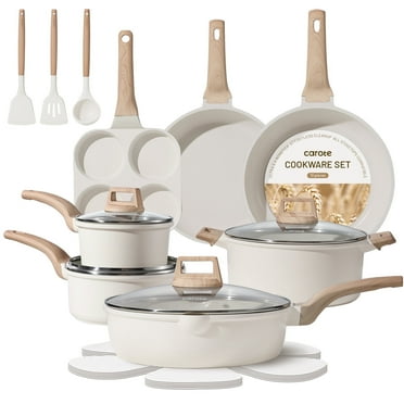 Carote 19 Pcs Nonstick Cookware Sets, Granite Pots and Pans Set Non Stick, White