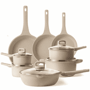 Carote 13-Piece Nonstick Cookware Sets, Non Stick Pots and Pans Set, Induction Cookware, Taupe