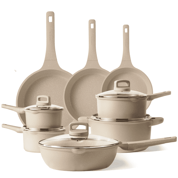 Carote 13 Pcs Nonstick Cookware Sets, Non Stick Pots and Pans Set, Induction Cookware, Taupe
