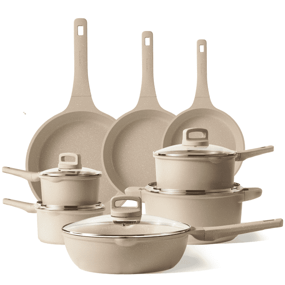 Carote 13 Pcs Nonstick Cookware Sets, Non Stick Pots and Pans Set, Induction Cookware, Taupe