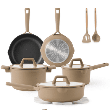 Carote 14 Pcs Nonstick Cookware Sets, Non Stick Pots and Pans Set, Induction Cookware, Taupe