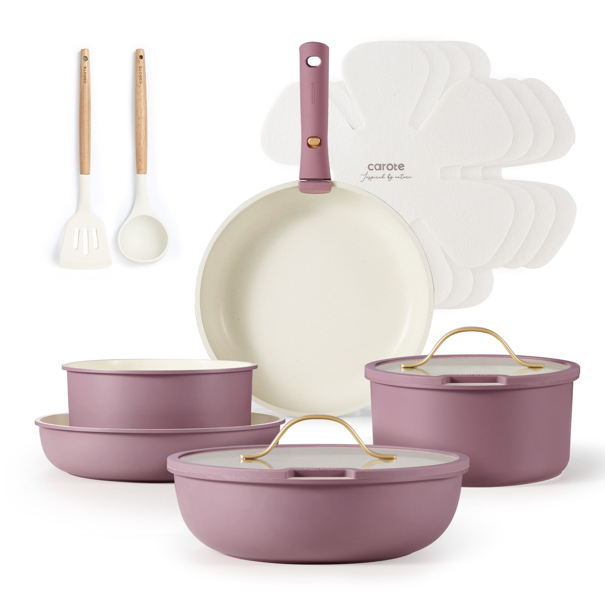 Walmart Deals of Carote 15 Pcs Nonstick Cookware Sets, Pots and Pans Set with Detachable Handle, Purple