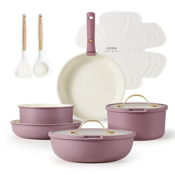 Carote 15 Pcs Nonstick Cookware Sets, Pots and Pans Set with Detachable Handles, Oven/Dishwasher Safe, Stackable Kitchen Cooking Set, Induction Cookware, Purple