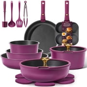 CAROTE 20 Pcs Nonstick Cookware Sets, Pots and Pans Set with Detachable Handles, Oven Safe, Induction Cookware, Stackable Kitchen Cooking Set, Ultra Violet