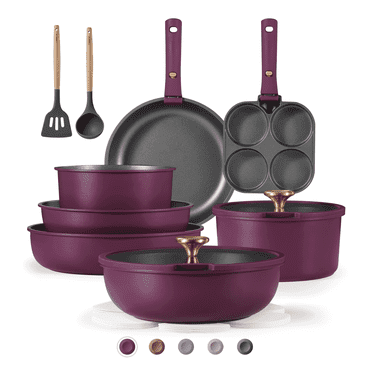 Carote 20 Pcs Nonstick Cookware Sets, Pots and Pans Set with Detachable Handle, Ultra Violet