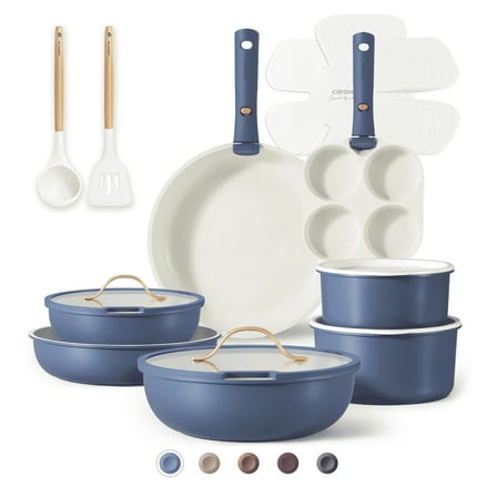 Carote 20 Pcs Nonstick Cookware Sets, Pots and Pans Set with Detachable Handle, Prussian Blue