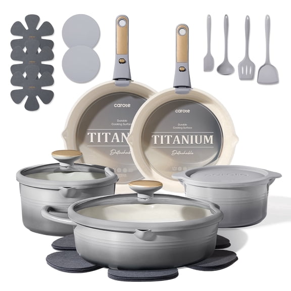 CAROTE 20-Piece Ceramic Nonstick Pots and Pans Set, Cookware Set with Kitchen Utensils Induction Compatible, Gray