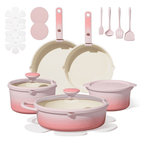 CAROTE 20-Piece Ceramic Nonstick Pots and Pans Set, Cookware Set with Kitchen Utensils, Induction Compatible, Pink
