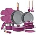 thumbnail image 1 of Carote 21 Pieces Pots and Pans Set with Detachable Handle, Ceramic Non Stick Non Toxic Kitchen Cookware Set with Induction, Oven/Dishwasher Safe, Magenta Purple, 1 of 8