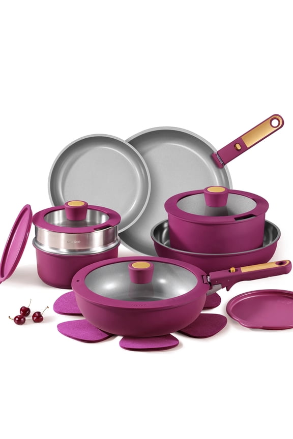 21-Piece Nonstick Pots and Pans Set, Kitchen Cookware Set with Detachable Handle, Induction Compatible, Purple