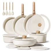 Carote 22-Piece Nonstick Cookware Sets, Granite Non Stick Pots and Pans with Removable Handles, Oven Safe, Induction Compatible, Cream White