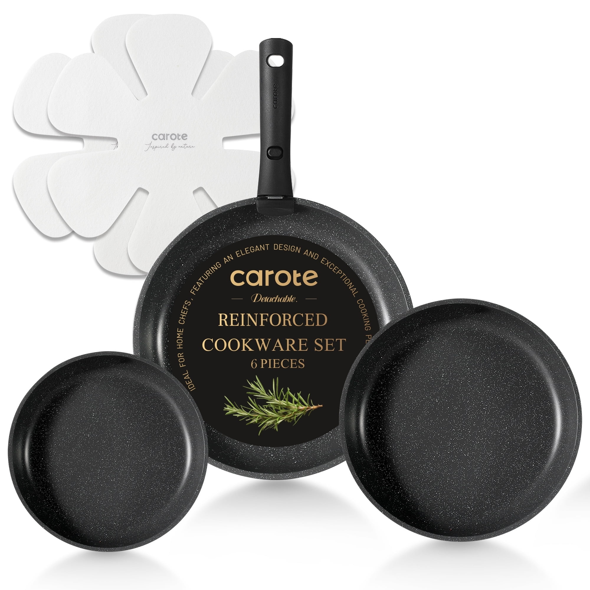 Walmart Saving of  Carote 6 Pcs Nonstick Cookware Set with Detachable Handle, Induction Kitchen Sets Non Stick, Black