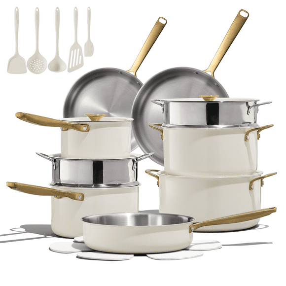 Carote 24-Piece Tri-Ply Stainless Steel Pots and Pans Set, Induction Compatible - White