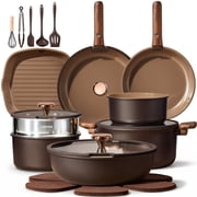 CAROTE 24Pcs Ceramic Cookware Set with Detachable Handle, Non-Toxic Pots and Pans Set Nonstick, Dishwasher/Oven Safe Non Stick Pot and Pan, Kitchen, Camping Use Cooking Set, All Stoves Compatible