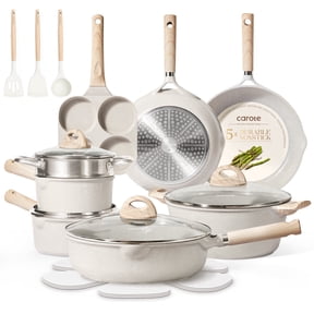 CAROTE 21 PCS Pots and Pans Set Non Stick, Cookware Set Induction Ready, Kitchen Cooking Set, Beige
