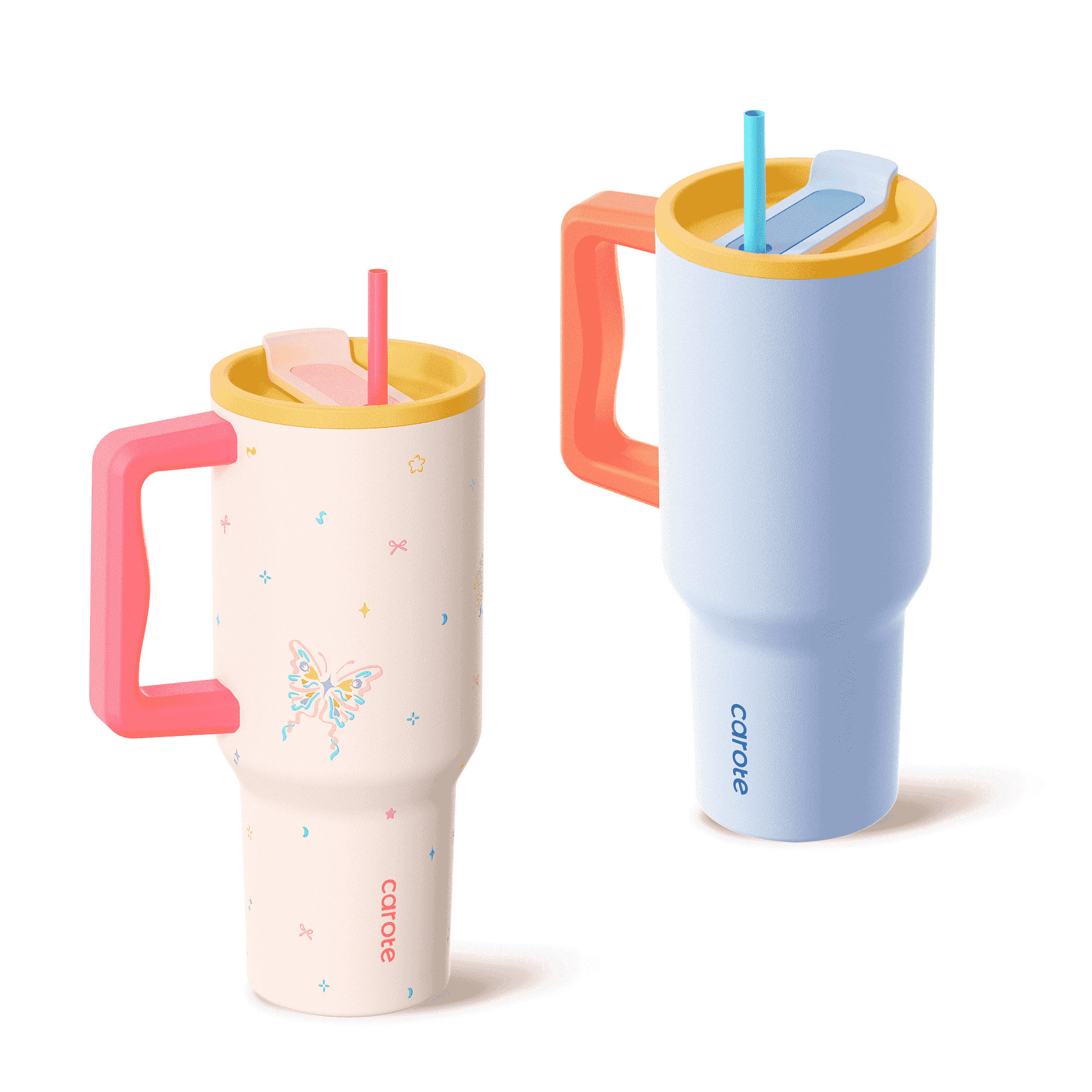 Carote 2pcs Heart Paradise Insulated Stainless Steel Tumbler and Water Bottle Set with Straw and Handle, 34 fl oz, Pink & Blue