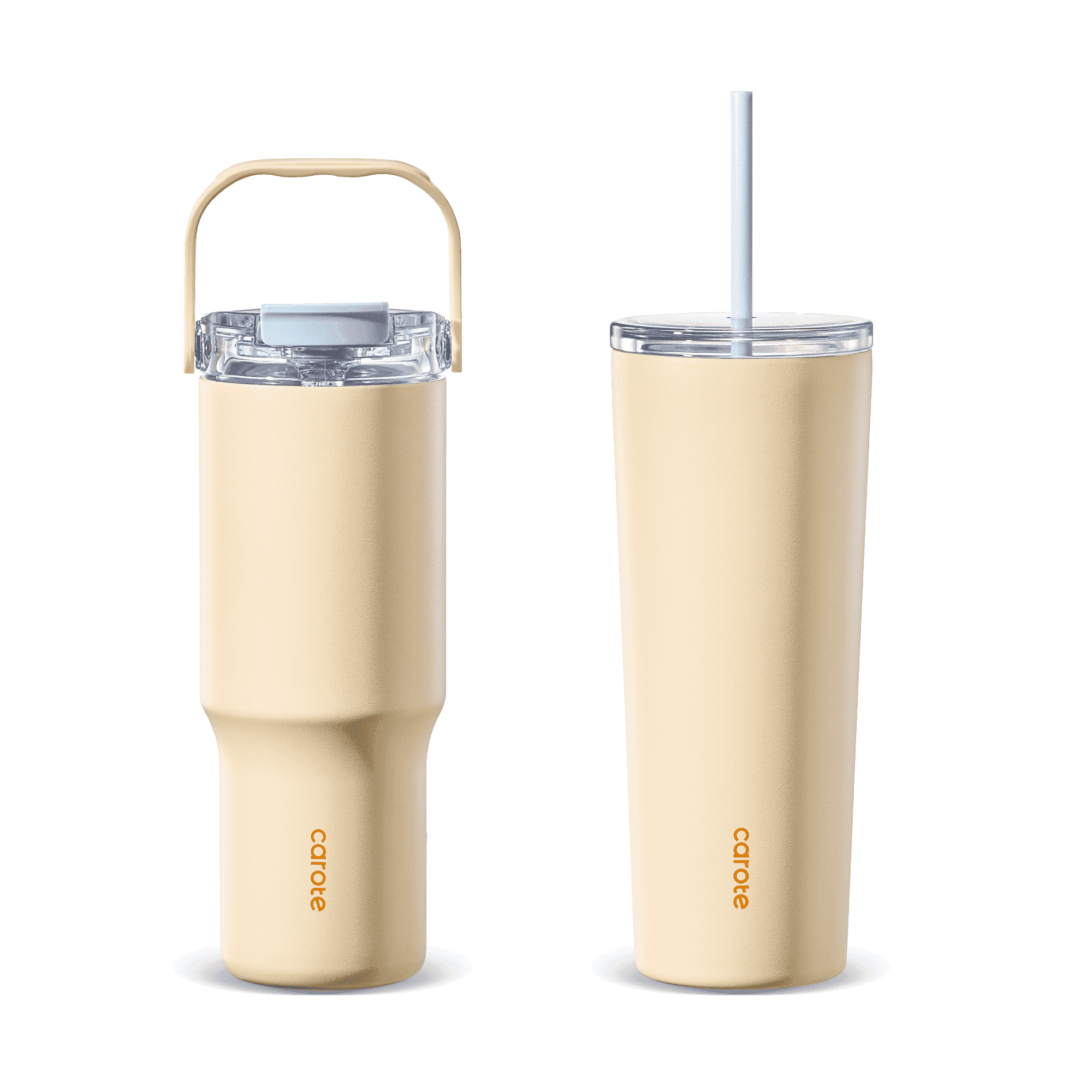 Carote 2PCS Insulated Stainless Steel Tumbler, Highlight Water Bottles with Straw Lid, 30 fl oz & 32 fl oz, Yellow