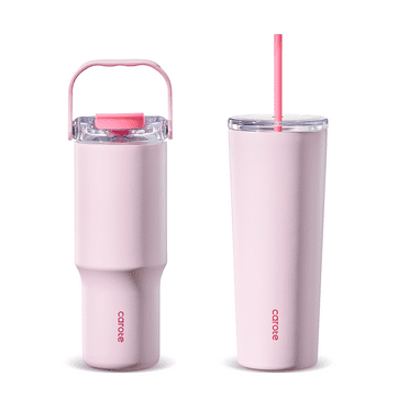 CAROTE 2-PACK Flip Straw Tumbler with Handle 30 oz,Coffee cup with Straw 32oz,Twist On Lid and Flip Up Straw,Insulated Stainless Steel,Leakproof Water Bottle,Pink