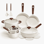 Carote 15-Piece Ceramic Cookware Set, Nonstick Pots and Pans with Steamer, Induction Compatible, White