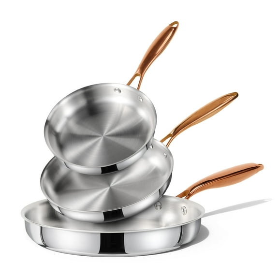 Carote 3-Piece Tri-Ply Stainless Steel Frying Pan Set, 8''/10''/12'' Induction Compatible Skillets