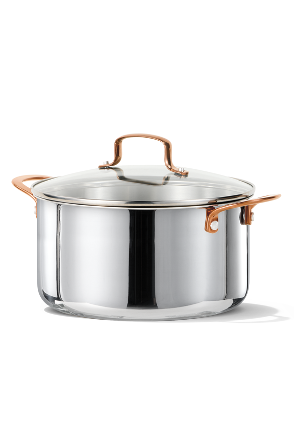 5QT Tri-Ply Stainless Steel Stock Pot with Lid, Induction Compatible Soup Pot for Cooking