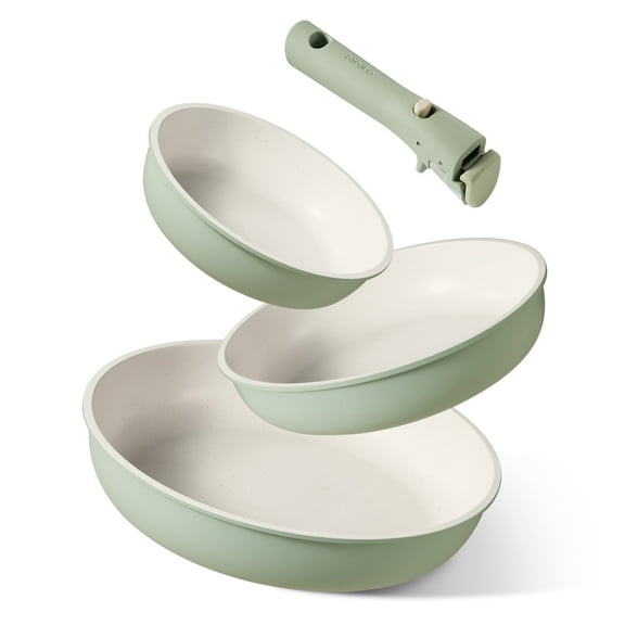 Carote 4 Pcs Nonstick Cookware Sets, Pots and Pans Set with Detachable Handles, Oven Safe, Induction Cookware, Stackable Kitchen Cooking Set, Green
