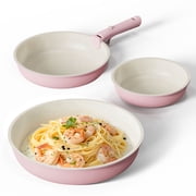 Carote 4 Pcs Nonstick Cookware Sets, Pots and Pans Set with Detachable Handles, Oven Safe, Induction Cookware, Stackable Kitchen Cooking Set, Pink