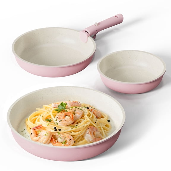 Carote 4 Pcs Nonstick Cookware Sets, Pots and Pans Set with Detachable Handles, Oven Safe, Induction Cookware, Stackable Kitchen Cooking Set, Pink