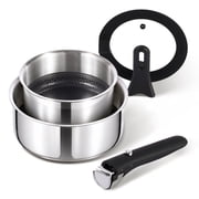 CAROTE 4 Piece Detachable Stainless Steel Sauce Pan Set, Non-Stick Hybrid Ceramic Coating Cookware, Induction Compatible