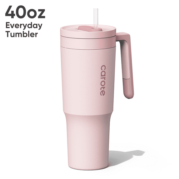 Carote 40oz Stainless Steel Tumblers,Tumbler with Handle and Straw Lid,Double Wall Insulated,Pink