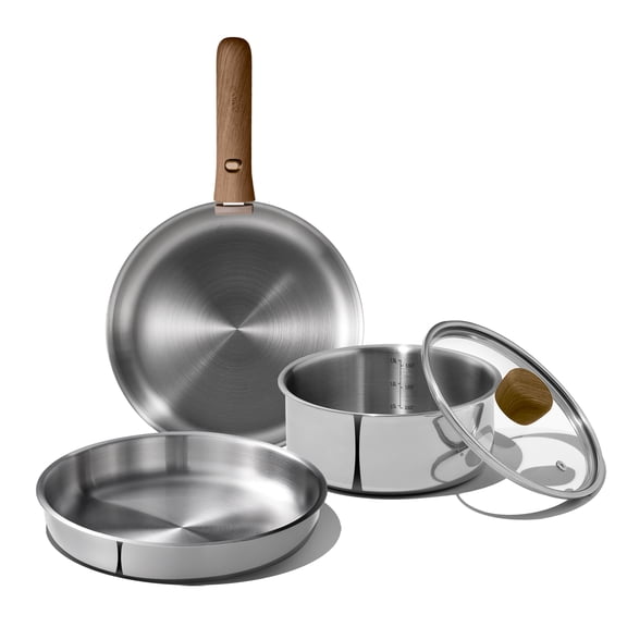 Carote 5-Piece Tri-Ply Stainless Steel Cookware Set with Detachable Handle, Induction Compatible